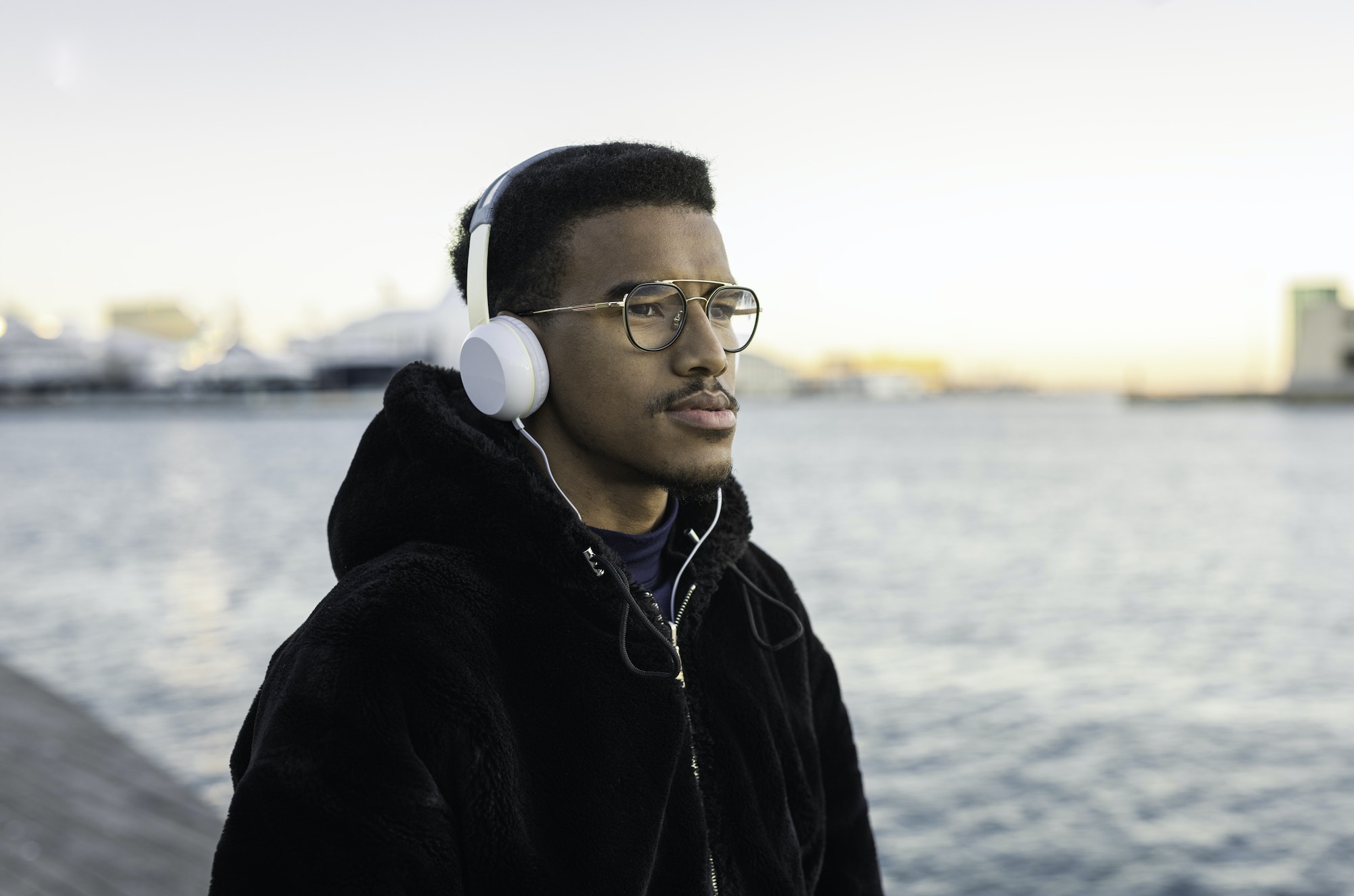 African american boy listening to music