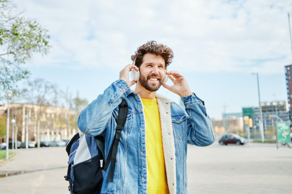 Man listening to music in the street